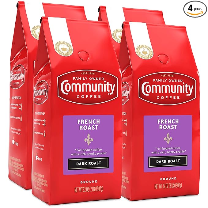 Community Coffee French Roast, 128 Ounces Ground Coffee, Extra Dark Roast, 32 Ounce Bag (Pack of 4)