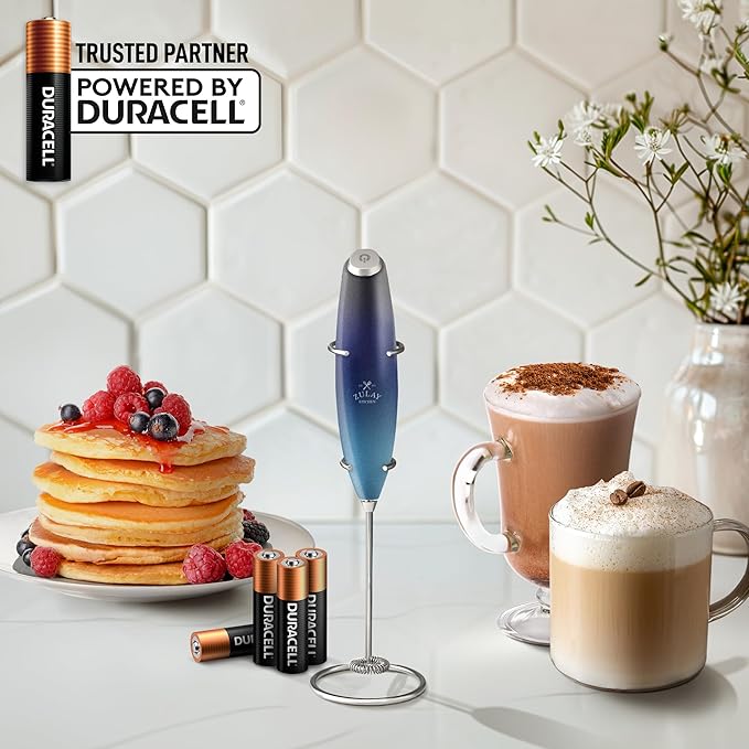 Zulay Powerful Milk Frother (4 Duracell Batteries Included) - Handheld Milk Frother Wand Drink Mixer for Coffee - Powerful Milk Foamer for Cappuccino, Frappe, Matcha & Creamer - Deep Sea