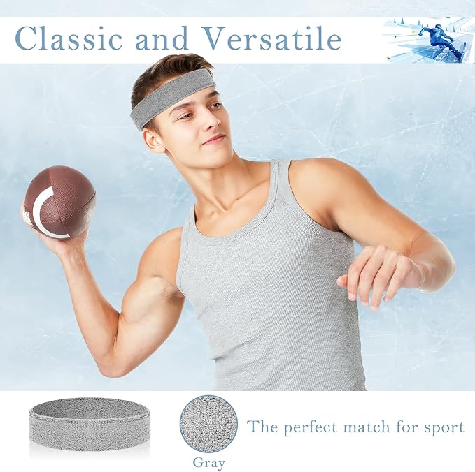 4 Pack Headbands for Men, Sweat Bands Headbands Men & Women, Cotton Terry Sweat Bands for Tennis, Basketball, Running, Gym, Working Out