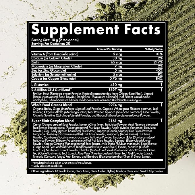 WelleCo The Super Elixir Daily Greens Powder, Probiotic Drink Mix with Whole Foods, Gluten Free, Vegan Gut Health Powder, Energy, Immunity, Healthy Skin, Hair & Nails (300g, Mixed Berry)