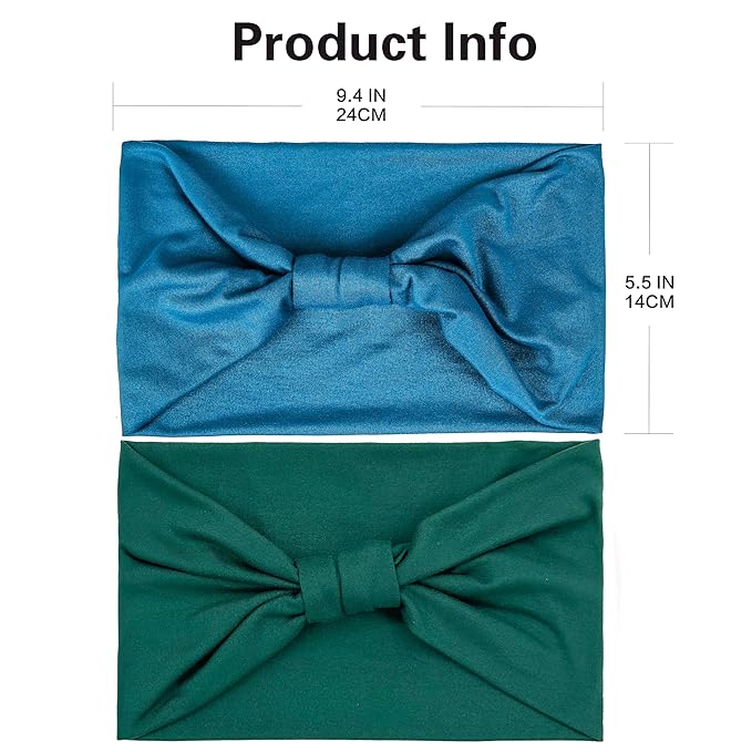 GiLi 2 Pack Wide Headbands for Women Boho African Knotted Non Slip Fashion Hair Bands Yoga Running Sports Workout Gym Head Wraps Elastic Soft Cotton Cloth Turbans Bandana for Girls (Dark Green, Teal)