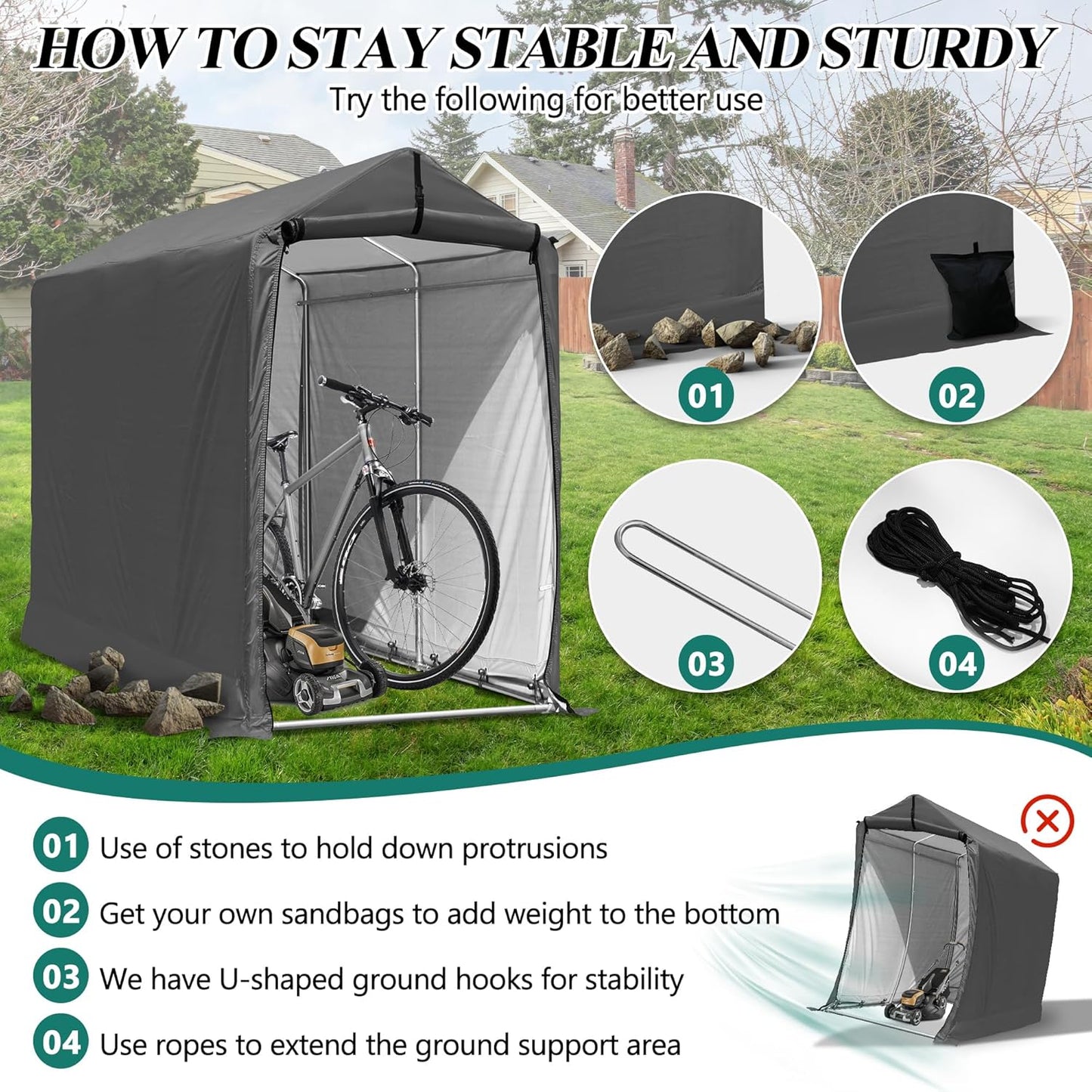 6 x 3ft Outdoor Cycle Storage Shelter - Bike Shed with Roll-up Door & Ventilate Window, Polyethylene Canopy Bicycle Garage for Garden, Domestic, Outdoor, Rain Shelter