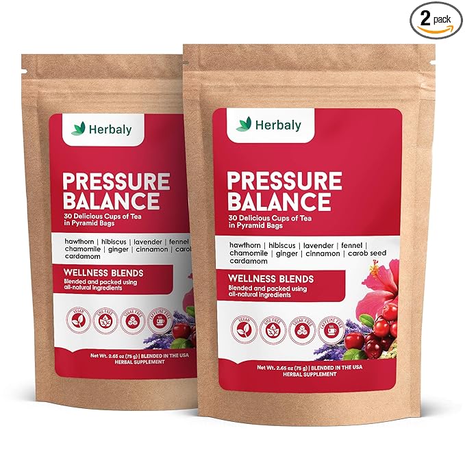 Herbaly Heart Functional Tea - 9 Superherbs - Natural, Organic, Non-GMO, Caffeine-Free, Sugar Free - 2 Pack, 60 Pyramid Tea Bags