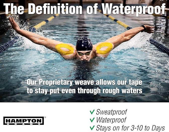 Hampton Adams | As Seen on Shark Tank | Elastic Kinesiology Tape (2-Pack) | Uncut Athletic Tape Supports & Protects Muscles Knees Shoulders & Plantar Fasciitis | Waterproof Hypoallergenic (Yellow)