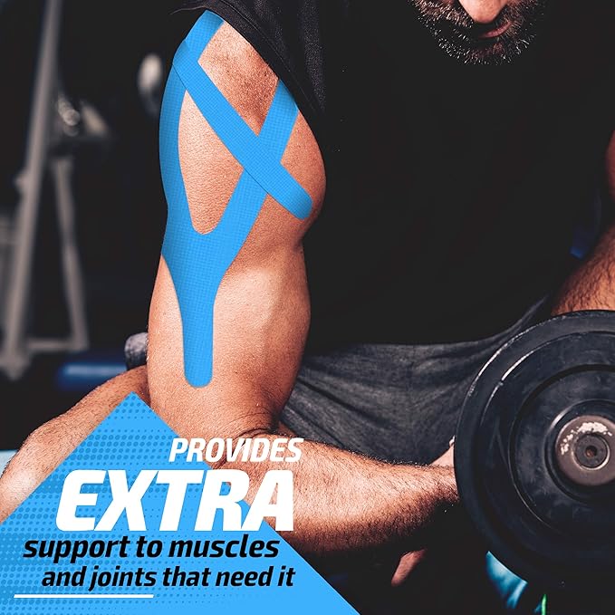 Physix Gear Cotton Kinesiology Tape Roll 16ft, Latex-Free Athletic Tape for Muscles/Joints, Waterproof Kinesiolgy, Stretchy Kinesiologytape, Gentle on Skin Kiniseaology Tape, Kinesology Tape