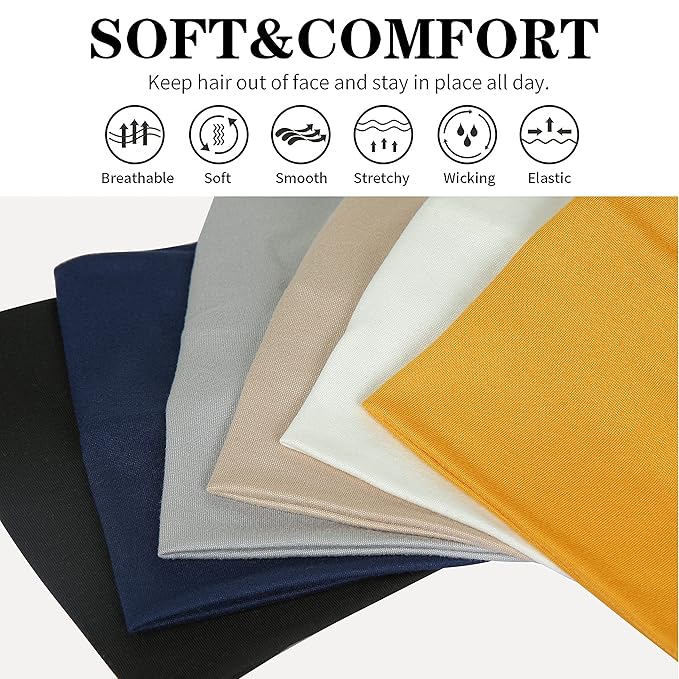 GILI 6 Pack Wide Headbands for Women Non Slip Soft Elastic Hair Bands Yoga Running Sports Workout Gym Head Wraps, Knotted Cotton Cloth African Turbans Bandana (with 6 Pcs Hair Ties)