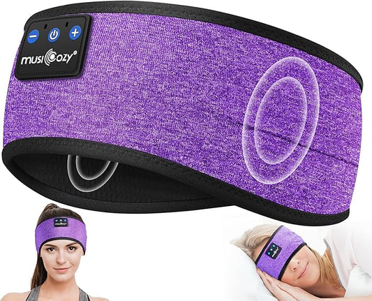 MUSICOZY Sleep Headphones Wireless, Bluetooth Headband Sports Sleeping Headphones Sleep Mask Earbuds Breathable Music Headband with Bluetooth 5.4, Perfect for Workout Running, Grape Purple