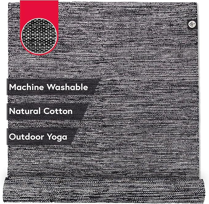 Manduka Shala Yoga Rug 71" - Outdoor Yoga & Meditation | Foldable & Machine Washable | Natural Cotton | Handmade | 71 x 26 inches | Black Heather
