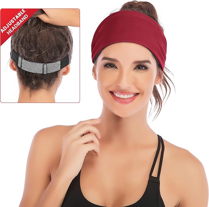 IUGA Adjustable Headbands for Women Non Slip Stretchy Workout Sweatbands for Sports Yoga Fitness Running Hairbands Bike Helmet Friendly Fits All Women & Men