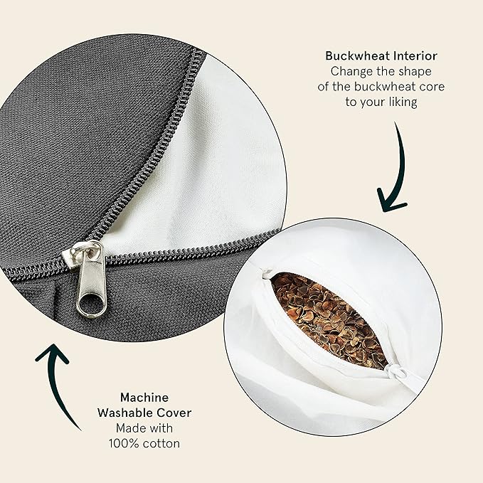 Retrospec Sedona Zafu Meditation Cushion With Buckwheat Hull Fill - Adjustable Yoga & Pilates Support Pillow - 17in Crescent Cotton Cover With Handle