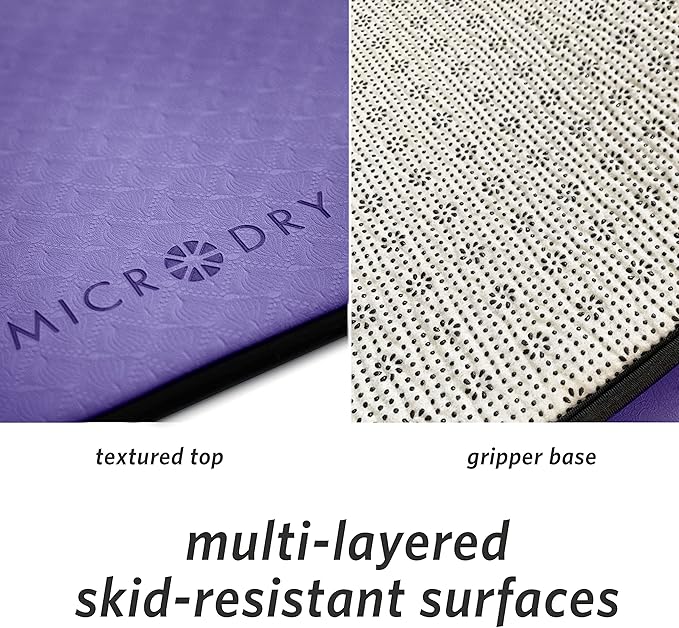 MICRODRY Deluxe Fitness Exercise Yoga Mat for Home & Gym, Extra Thick for High Impact Training, Multi Layered Skid Resistant Surface, Odor Neutralizing with Carrying Strap