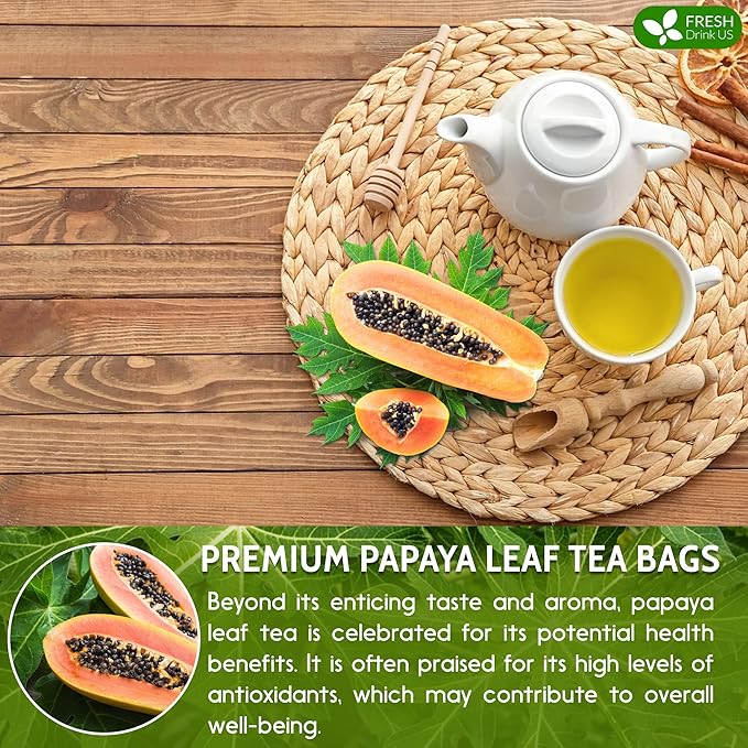 FreshDrinkUS, Premium 135 Papaya Leaf Tea Bags, 100% Natural & Pure from Papaya Leaves. Loose Leaf Papaya Herbal Tea. Made with Natural Material Tea Bags. No Sugar, No Caffeine, No Gluten, Vegan.