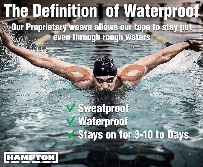 Hampton Adams | As Seen on Shark Tank | Elastic Kinesiology Tape (2-Pack) | Uncut Athletic Tape Supports & Protects Muscles Knees Shoulders & Plantar Fasciitis | Waterproof Hypoallergenic (Beige)