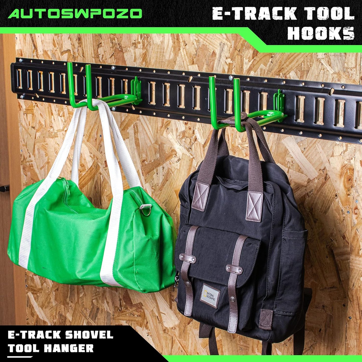 8-Pack E-Track Heavy Duty Shovel/Tool Hanger - E Track Hooks for Tools, Rakes, Spades in Trailers, Trucks, Workshop and Warehouse - Green
