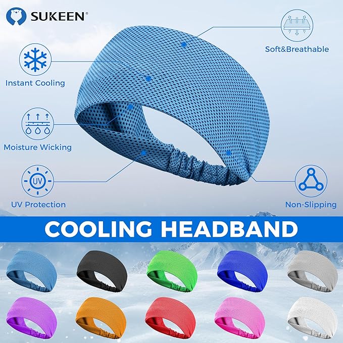 Sukeen Cooling Headband for Men Women, Instant Cooling Running Headband, Sweat Headbands for Workout, Sports Headbands for Yoga, Golf, Gym, Camping, Tennis, 20 inches