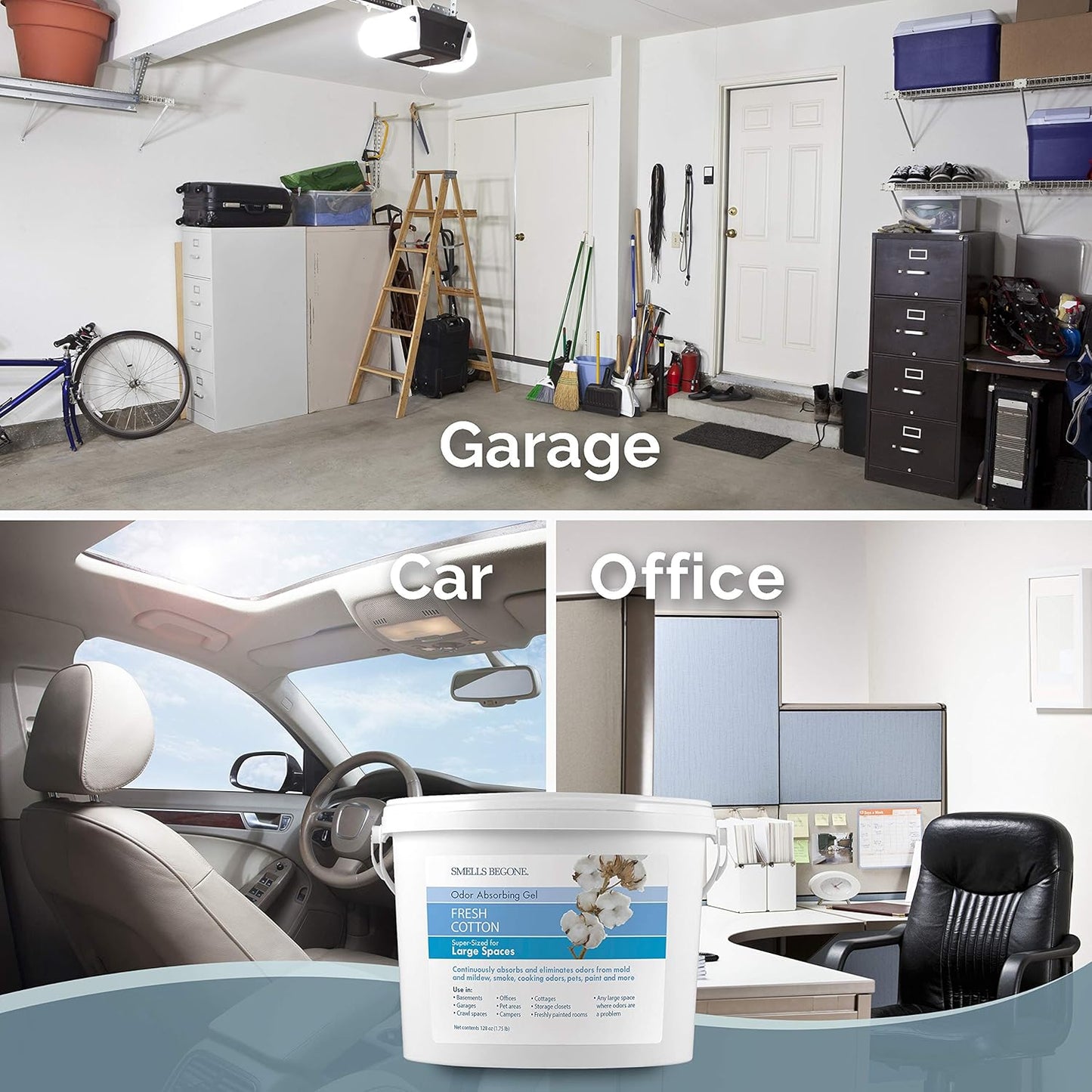 SMELLS BEGONE 1-Gallon Odor Absorber Gel - Air Freshener & Odor Eliminator for Homes, Garages & Commercial Buildings - Industrial Size - Fresh Cotton Scent
