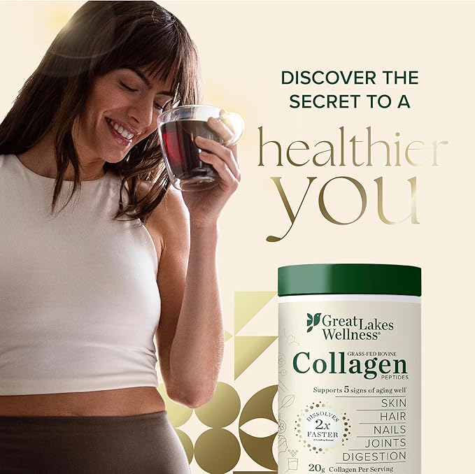 Great Lakes Wellness Collagen Peptides Powder for Skin, Hair, Nails, Joints & Digestion - Unflavored - Quick Dissolve Hydrolyzed, Non-GMO, Keto, Kosher - 4 lb. Value Pouch