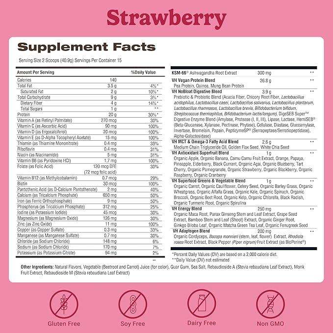 VitaHustle ONE Meal Replacement Shake - Plant Based Protein Powder by Kevin Hart - Vegan, Meal Replacement Powder with Superfoods, Vitamins, Adaptogens & Probiotics -Strawberry Flavor, 15 Servings