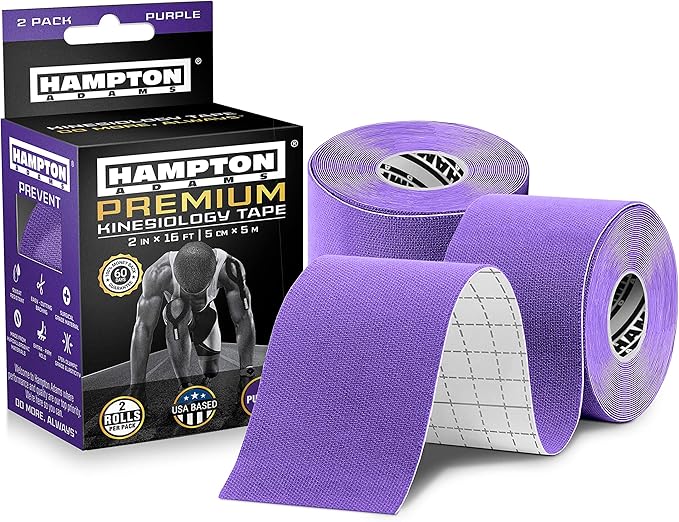 Hampton Adams | As Seen on Shark Tank | Elastic Kinesiology Tape (2-Pack) | Uncut Athletic Tape Supports & Protects Muscles Knees Shoulders & Plantar Fasciitis | Waterproof Hypoallergenic (Purple)