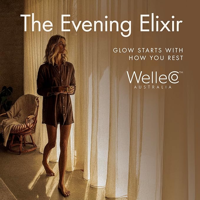 WelleCo The Evening Elixir Skin Care Vitamin C Hot Chocolate Beauty Drink Mix with Niacin, Lemon Balm, and Magnesium for Sleep, Collagen Formation, Gluten Free, Vegan, Dairy Free, 150g (5.3oz) Jar