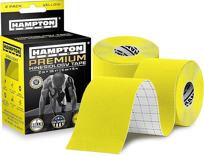 Hampton Adams | As Seen on Shark Tank | Elastic Kinesiology Tape (2-Pack) | Uncut Athletic Tape Supports & Protects Muscles Knees Shoulders & Plantar Fasciitis | Waterproof Hypoallergenic (Yellow)