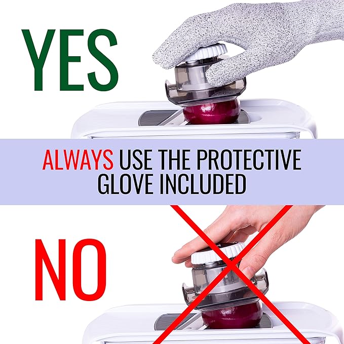 Fullstar Mandoline Slicer for Kitchen, Fruit Cutter, Cheese Grater, Cucumber Slicer, Veggie Spiralizer, Food Cutter & Kitchen Gadgets with Safety Glove (6 in 1, White)