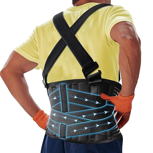 DARLIS Plus Size 5XL/6XL Work Back Brace with Removable Suspender Straps, Posture Corrector Protector for Heavy Lifting Safety, Back Support Belt for Men Women in Construction, Warehouse Job, Moving