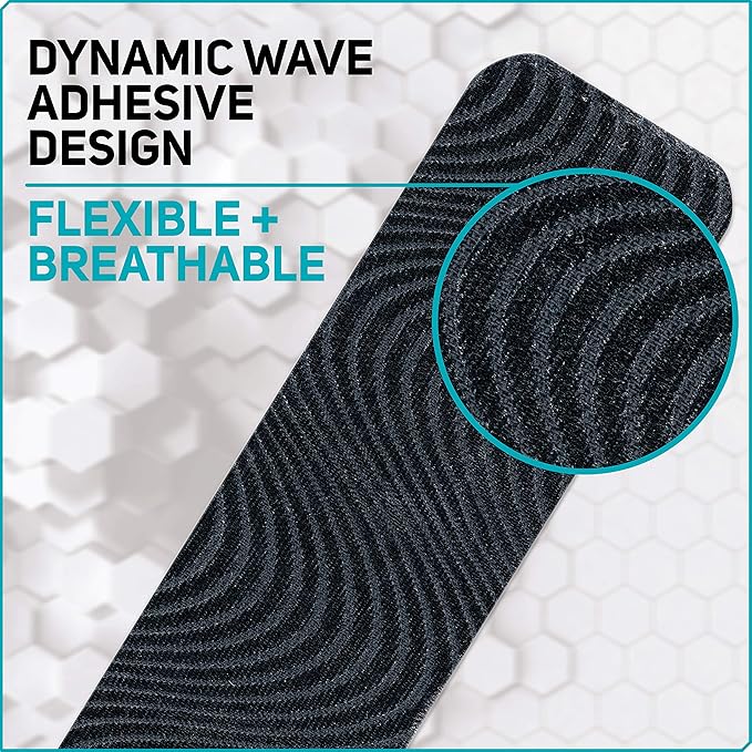 Care Science Waterproof Kinesiology Tape, 40 ct Precut Strips (2 Rolls), Black | Elastic Sports & Weightlifting Tape Supports Muscles & Joints. Water Resistant