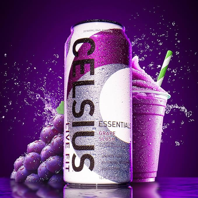 CELSIUS ESSENTIALS™ Sparkling Grape Slush, Sugar Free Performance Energy Drink, 16 Fl Oz (Pack of 12)