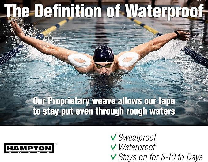 Hampton Adams | As Seen on Shark Tank | Elastic Kinesiology Tape (2-Pack) | Uncut Athletic Tape Supports & Protects Muscles Knees Shoulders & Plantar Fasciitis | Waterproof Hypoallergenic (White)