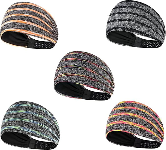 5 Pack Workout Headbands for Women, Non Slip Sport Sweatbands Yoga Wide Hairbands for Running Fitness Travel Elastic Moisture Wicking