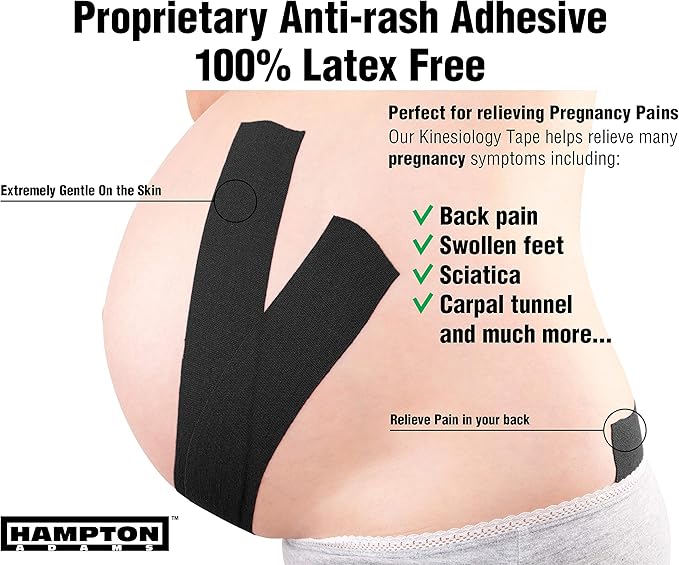 Hampton Adams | As Seen on Shark Tank | Elastic Kinesiology Tape (2-Pack) | Uncut Athletic Tape Supports & Protects Muscles Knees Shoulders & Plantar Fasciitis | Waterproof Hypoallergenic (Black)