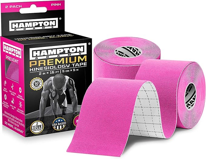 Hampton Adams | As Seen on Shark Tank | Elastic Kinesiology Tape (2-Pack) | Uncut Athletic Tape Supports & Protects Muscles Knees Shoulders & Plantar Fasciitis | Waterproof Hypoallergenic (Pink)