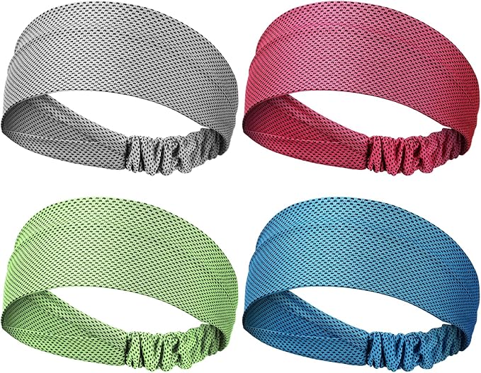 Coume 4 Pcs Cooling Headbands for Women Men Sweat Absorbing Headbands Stretchy Sports Hair Bands for Running, Yoga, Golf, Camping, Biking, Tennis