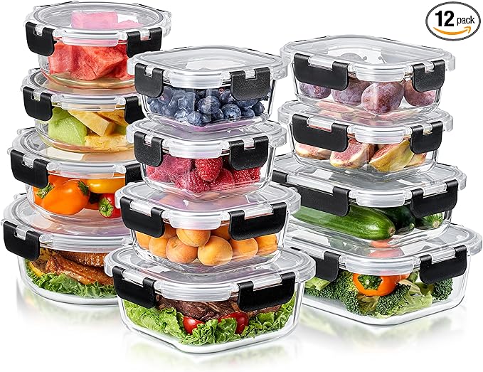 Sorbus Glass Meal Prep Containers, Dishwasher and Oven Safe Reusable Meal Prep Containers, Freezer Safe Glass Food Storage Containers with Airtight Lids