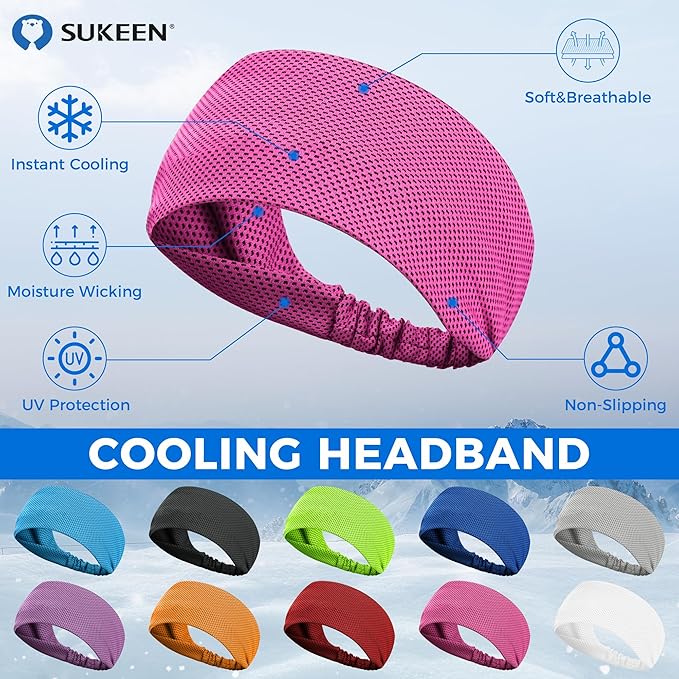 Sukeen Cooling Headband for Men Women, Instant Cooling Running Headband, Sweat Headbands for Workout, Sports Headbands for Yoga, Golf, Gym, Camping, Tennis, 20 inches
