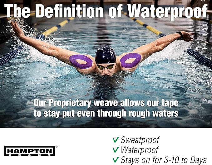 Hampton Adams | As Seen on Shark Tank | Elastic Kinesiology Tape (2-Pack) | Uncut Athletic Tape Supports & Protects Muscles Knees Shoulders & Plantar Fasciitis | Waterproof Hypoallergenic (Purple)