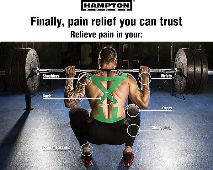 Hampton Adams | As Seen on Shark Tank | Elastic Kinesiology Tape (2-Pack) | Uncut Athletic Tape Supports & Protects Muscles Knees Shoulders & Plantar Fasciitis | Waterproof Hypoallergenic (Green)