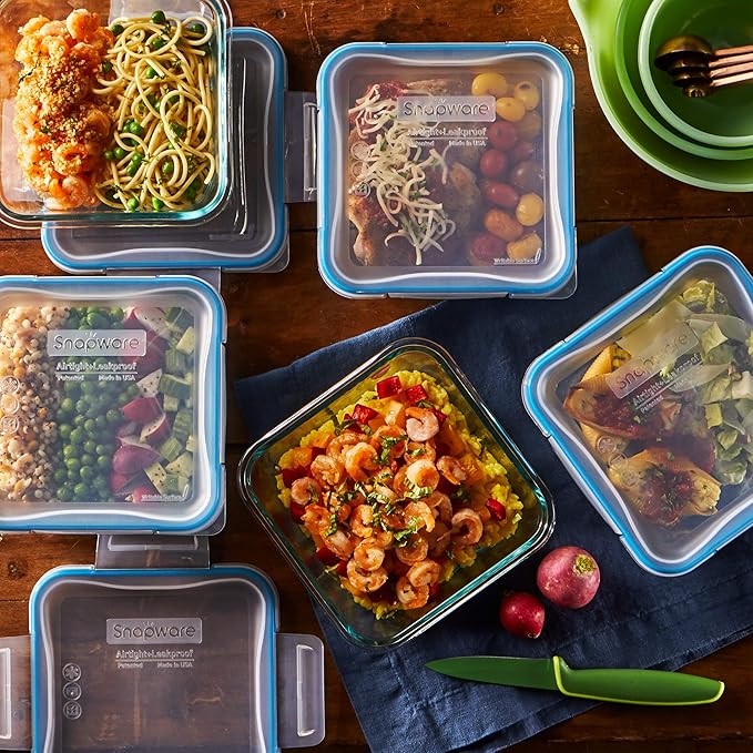 Snapware Total Solutions (5-Pack, 4 Cup) Glass Food Storage Containers Set, Airtight & Leakproof Locking BPA-Free Lids, Freezer Dishwasher Microwave Safe