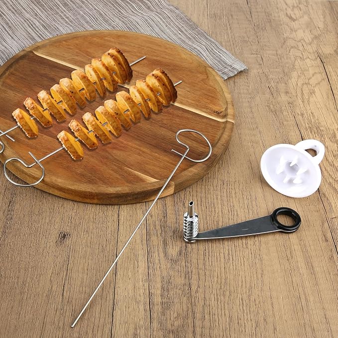 Tornado Spiral Potato Cutter Set, Manual Tornado Spiral Potato Cutter with 4pcs Stainless Steel Skewers Vegetable Spiralizer for Fry Chips Making Practical Kitchen Gadgets