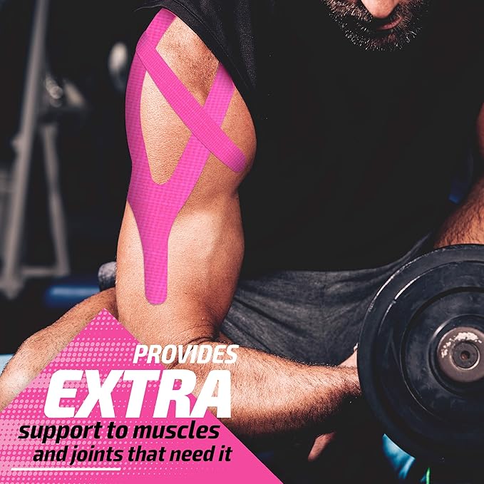 Physix Gear Cotton Kinesiology Tape Roll 16ft, Latex-Free Athletic Tape for Muscles/Joints, Waterproof Kinesiolgy, Stretchy Kinesiologytape, Gentle on Skin Kiniseaology Tape, Kinesology Tape