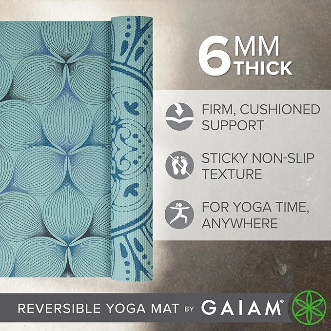 Gaiam Yoga Mat - Premium 6mm Print Reversible Extra Thick Non Slip Exercise & Fitness Mat for All Types of Yoga, Pilates & Floor Workouts (68" x 24" x 6mm Thick)