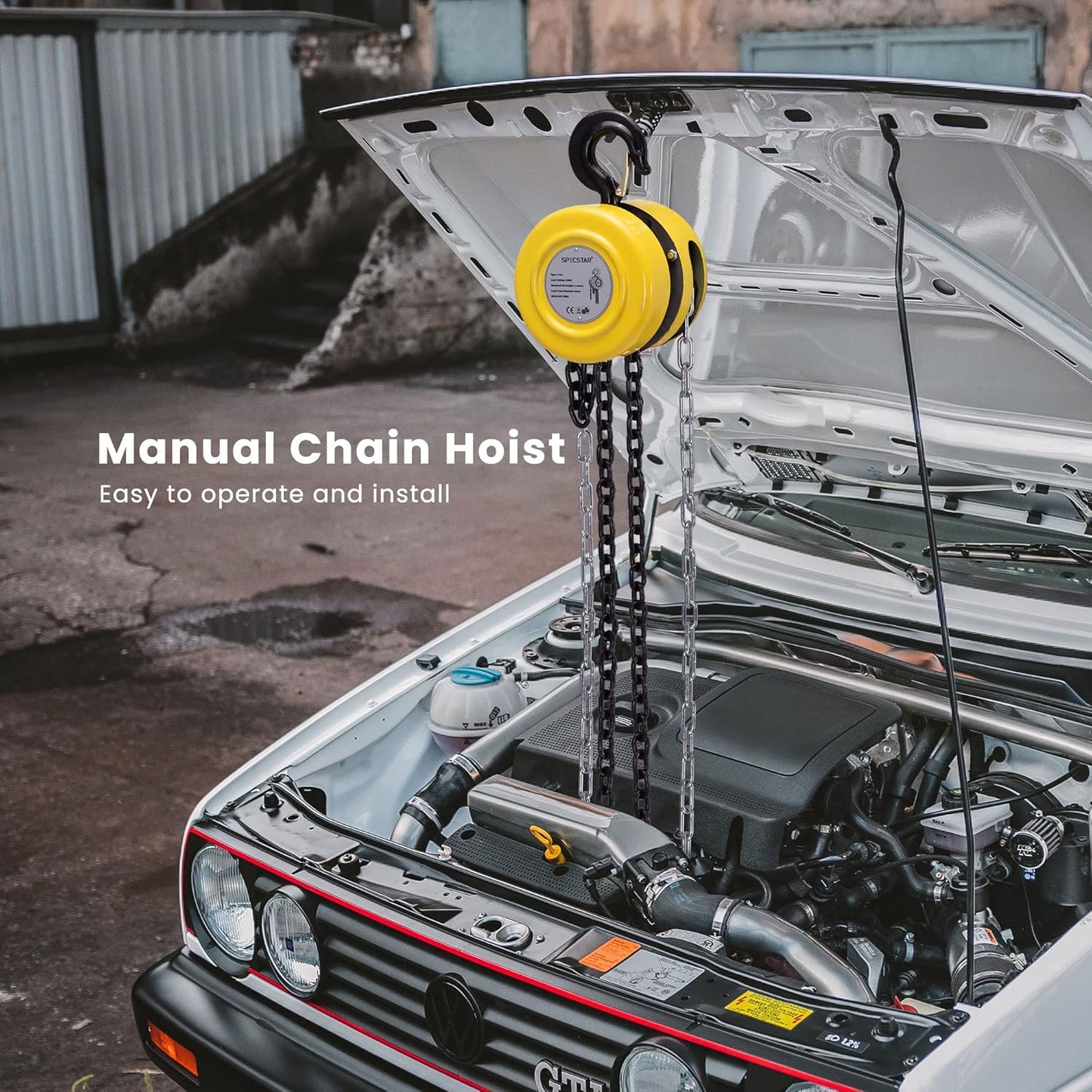 SPECSTAR Hand Chain Hoist 2 Ton 4400 Lbs Capacity 10 Feet with 2 Heavy Duty Hooks, Manual Chain Fall for Warehouse Building Automotive Machinery Yellow