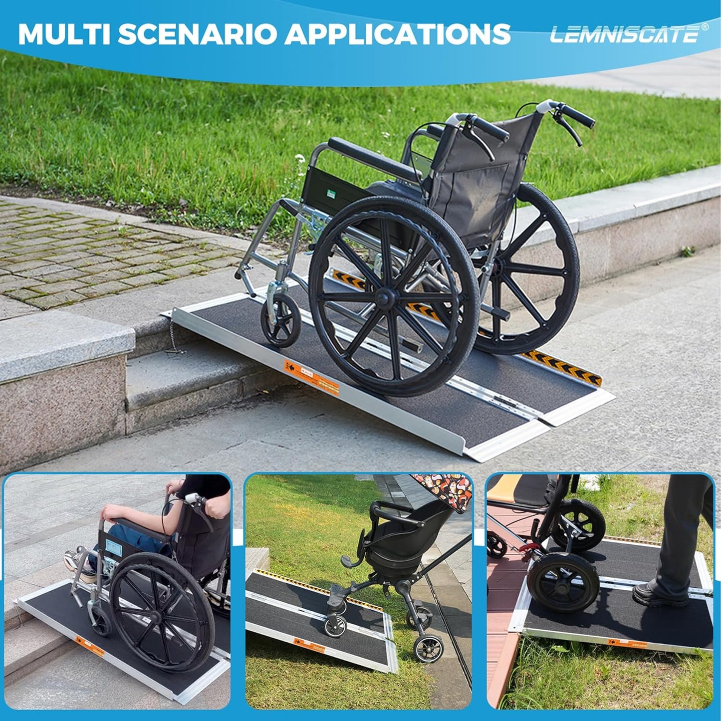 LEMNISCATE Wheelchair Ramp, 4FT Ramps for Wheelchairs for Home, Non-Skid Threshold Ramp for Doorways, Curbs, Foldable Aluminum Ramp, Portable Wheelchair Ramp for Home Steps, 48" L x 29" W