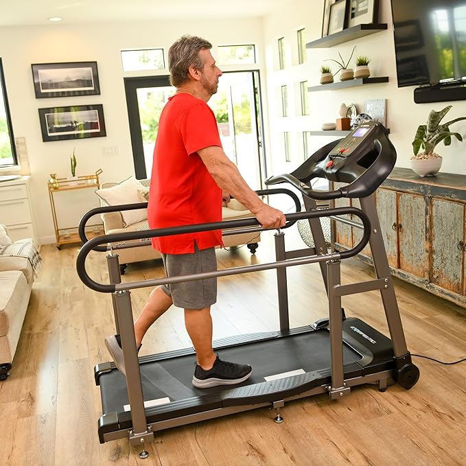 Senior Fitness Treadmill, 400 lb Capacity, Safe Design with Full-Length Rails, Low Step-Up Height, 0.2–4 MPH Motorized Walking Treadmill for Elderly, Recovery & Home Exercise