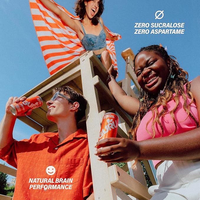 GURU Peach Mango Punch Organic Energy Drinks, Clean Energy Drink with Plant Based Natural Caffeine from Green Tea + Focus with L Theanine, Gluten Free and Vegan, 140MG Caffeine, 12oz (Pack of 24)