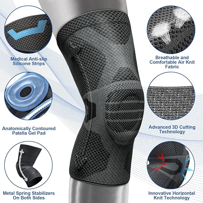 NEENCA Professional Knee Brace for Pain Relief, Medical Knee Compression Sleeve, Knee Support with Horizontal Knit Tech for Meniscus Tear, ACL, Arthritis, Joint Pain, Runner, Workout- FSA/HSA APPROVED