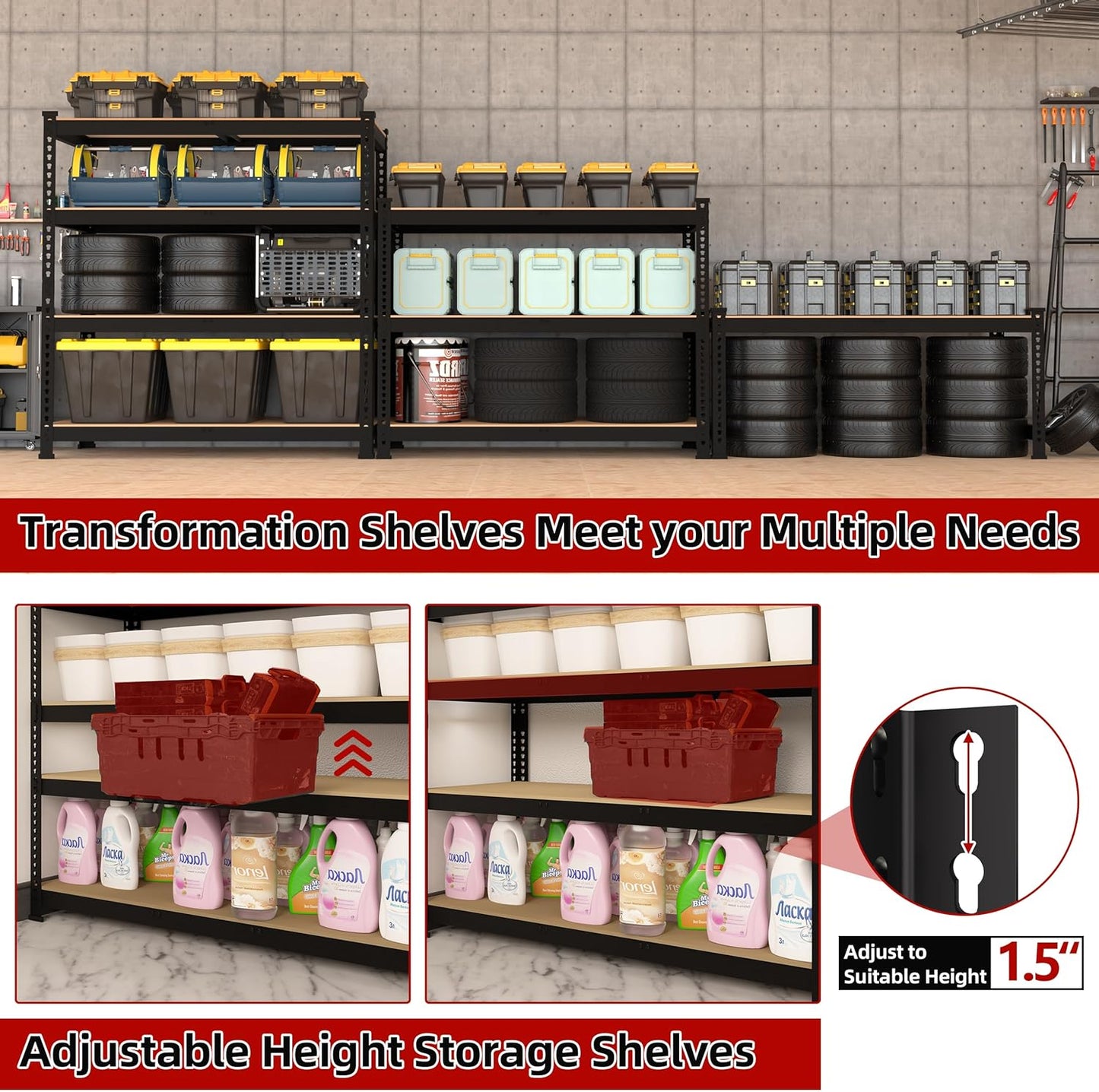 3 Packs 36" W x 16" D x 55" H Adjustable Garage Storage Shelves - 4-Shelf Heavy Duty Shelving Unit, Metal Utility Storage Organizer Racks for Warehouse Pantry Closet Kitchen, Black