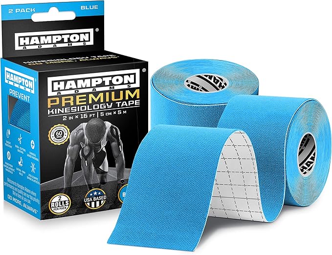 Hampton Adams | As Seen on Shark Tank | Elastic Kinesiology Tape (2-Pack) | Uncut Athletic Tape Supports & Protects Muscles Knees Shoulders & Plantar Fasciitis | Waterproof Hypoallergenic (Sky Blue)