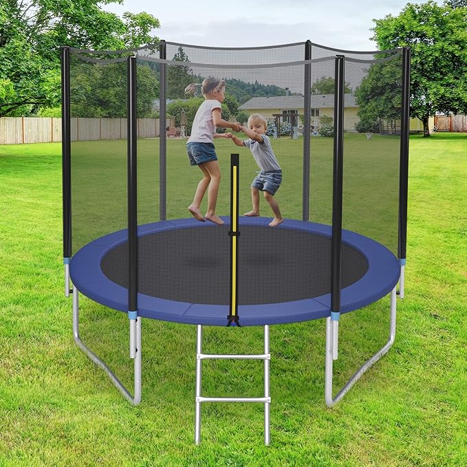 GYMAX Trampoline, 8FT 10FT 12FT 14FT 15FT 16FT Recreational Trampolines w/Safety Enclosure Net & Ladder - ASTM Certificated, Outdoor Trampoline for Kids and Adults